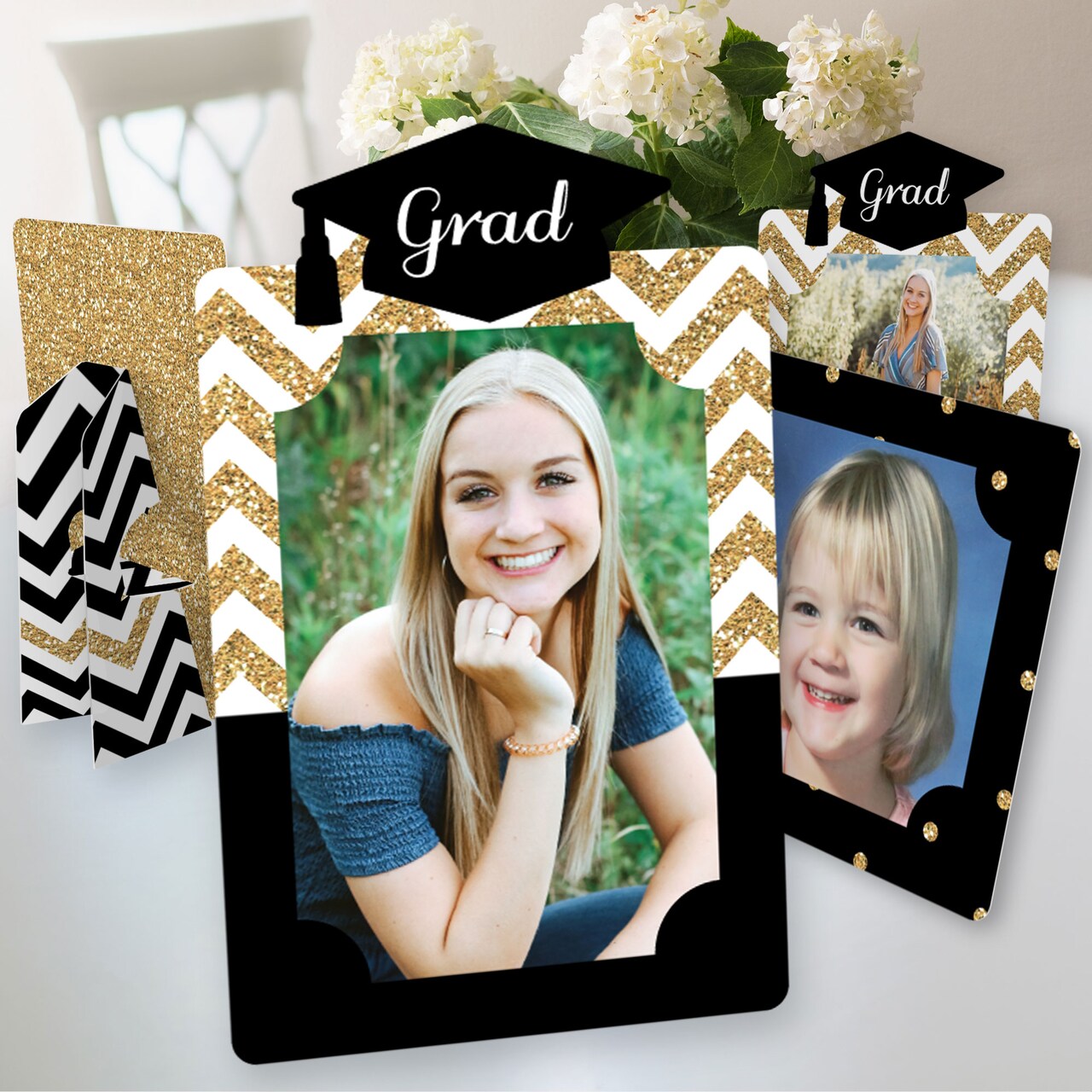Big Dot of Happiness Gold Graduation Party Centerpieces - 4x6 Picture Display - Paper Photo Frames - Set of 12
